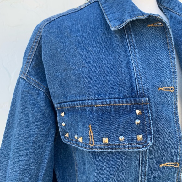 New Bohemian Western Fringe Detailed Embroidered Oversized Denim Jean Jacket - Picture 8 of 12